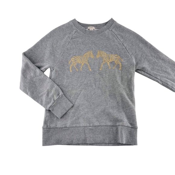 J.Crew Girls Gray Crewneck Sweatshirt With Zebra Print XXS 100% Cotton - Picture 1 of 6